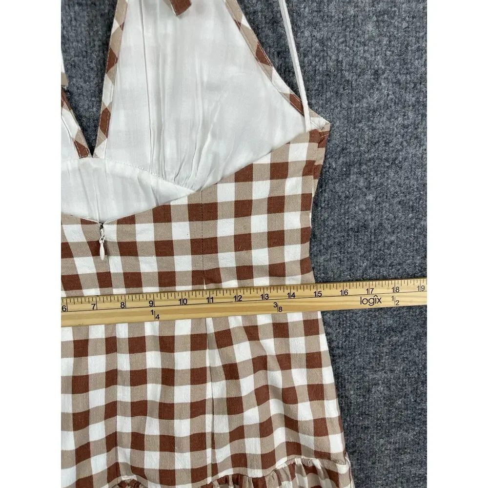 Free People Cecil Flounce Hem Cotton Blend Halter Plaid Minidress Size M - Picture 6 of 11